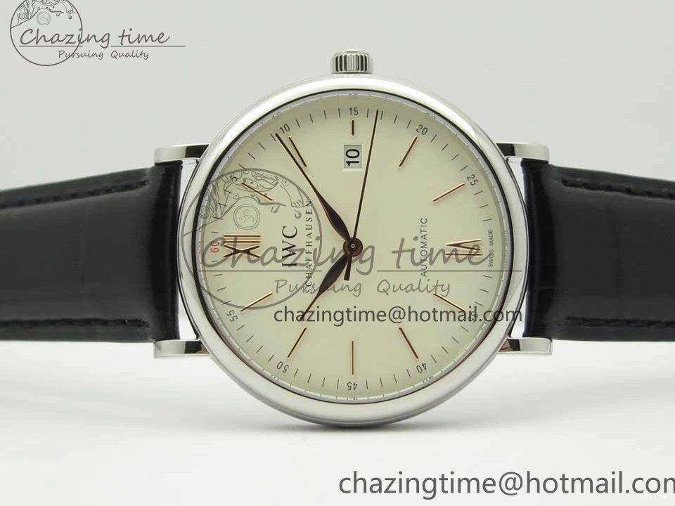 MIROTIME 0808 Portofino Automatic SS FKF 1:1 Best Edition White Dial RG Markers on Black Leather Strap A Stretchable 7141